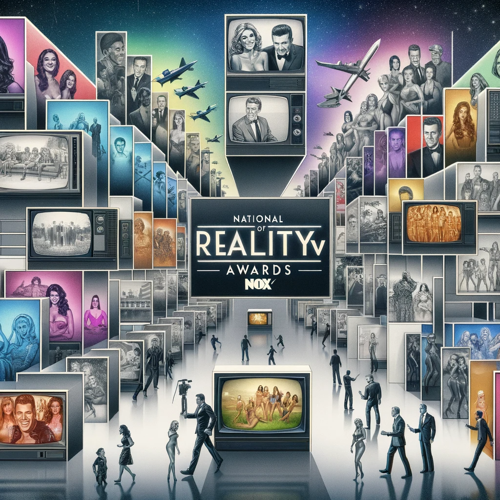 Collage highlighting the evolution of reality TV from its early days to modern times, culminating in the National Reality TV Awards.