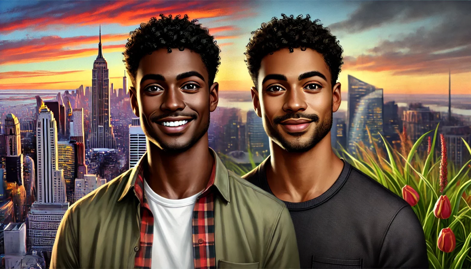 A friendly portrait of Steve, a Black man with short curly hair and a welcoming smile, standing against a vibrant sunset cityscape background.